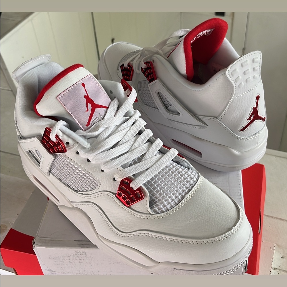 Jordan White and Red Sneakers with Classic Design